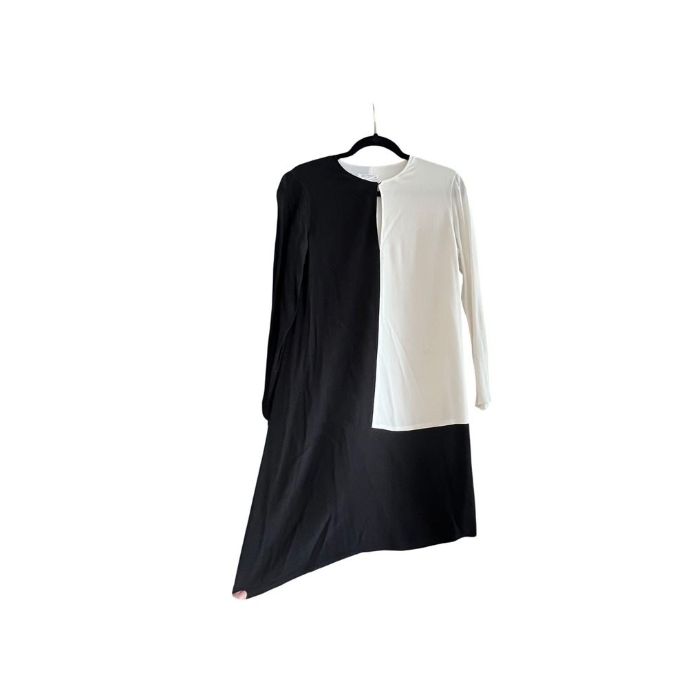 Equipment Femme Black White Color Block Long‎ Sleeve Button Tunic Dress